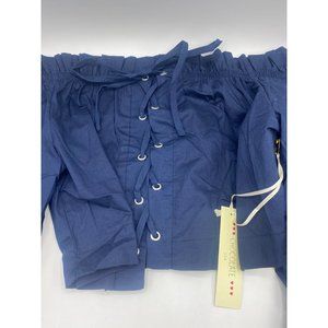 Chocolate Navy Blue Lace Up Halter Top